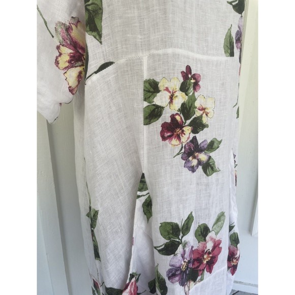 VANSA White Linen Floral Relaxed Langenlook Dress Made in Italy Petite Small - Picture 8 of 16
